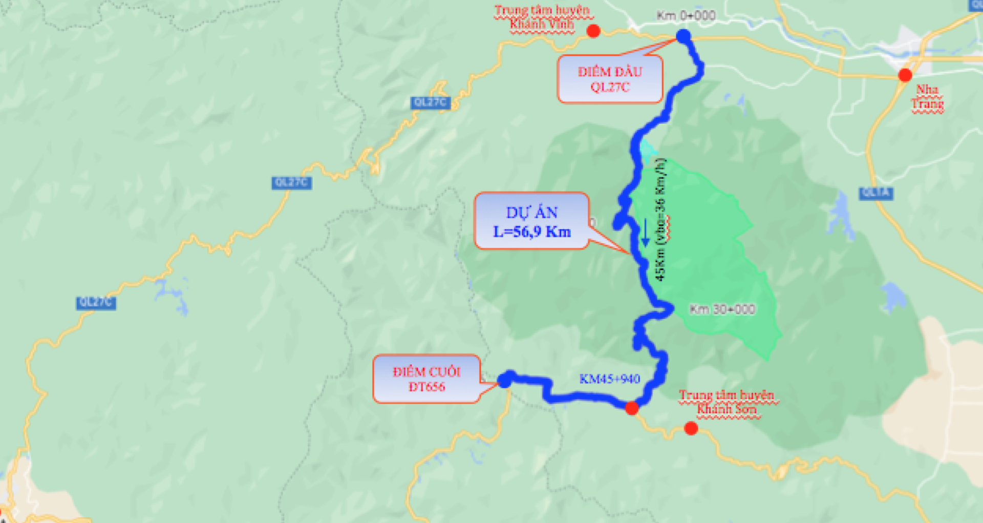 Hướng  tuyến  Dự  án Đường giao thông liên vùng Khánh Sơn - Khánh  Vĩnh