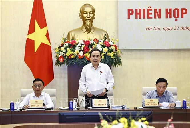 Chủ tịch Quốc hội Trần Thanh Mẫn, Chủ tịch Ủy ban dự thảo sửa đổi, bổ sung một số điều của Hiến pháp năm 2013 phát biểu. Ảnh: Doãn Tấn/TTXVN
