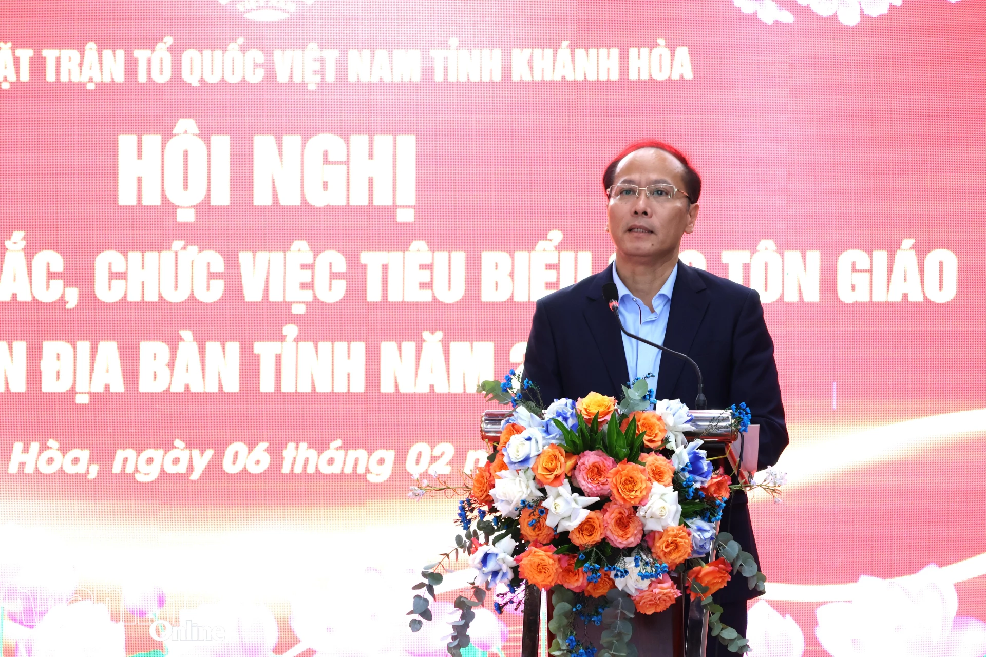 Đồng chí Nguyễn Khắc Hà - Phó Bí thư Tỉnh ủy, Chủ tịch Ủy ban MTTQ Việt Nam tỉnh phát biểu tại hội nghị.